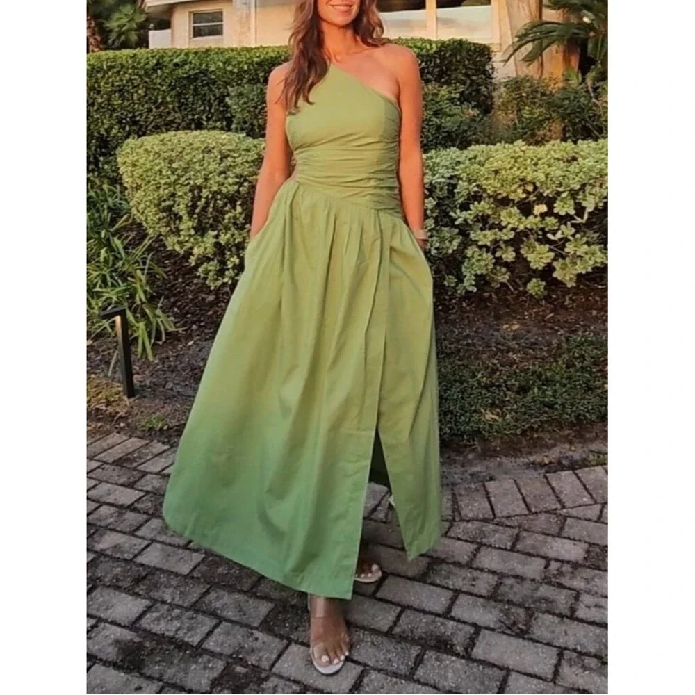Abercrombie & Fitch NWOT Asymmetric One-Shoulder Green Maxi Pocket Dress